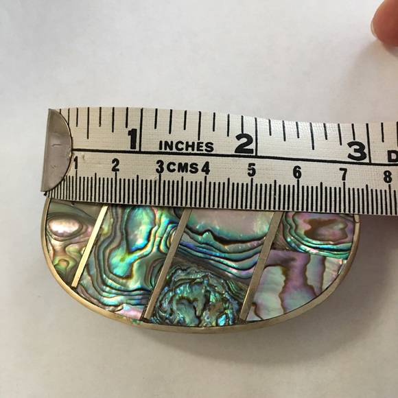 Abalone shell inlay silver tone belt buckle - Picture 6 of 7